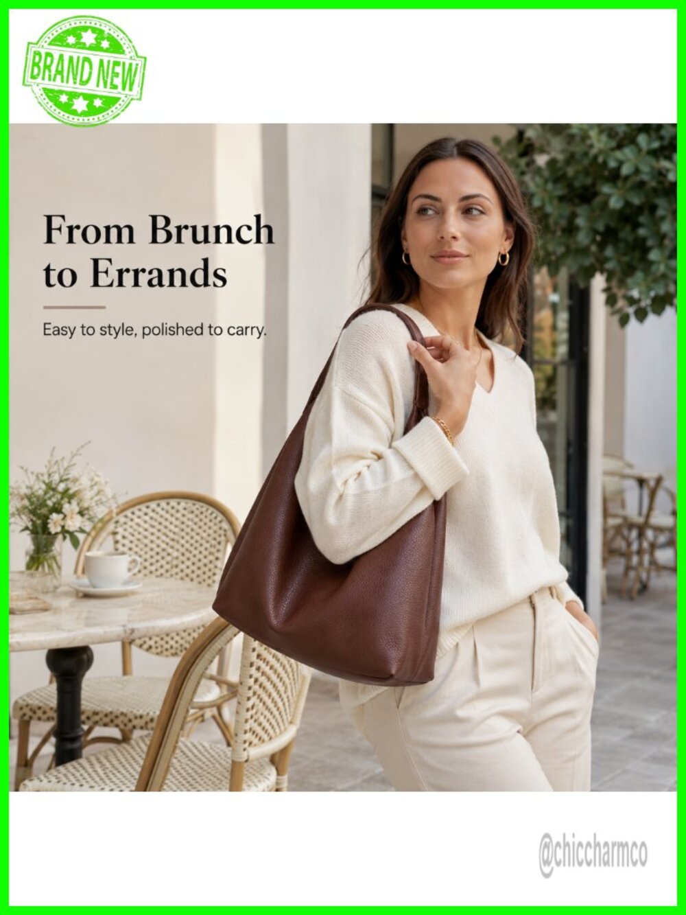 2-Piece Hobo Bag Set, Large Soft Vegan Leather Slouchy Tote with Pouch - Picture 6 of 6